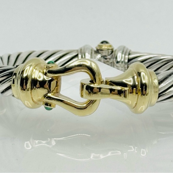 David Yurman 10mm Gold Buckle Bracelet With Garnet And Green Onyx - Picture 3 of 9